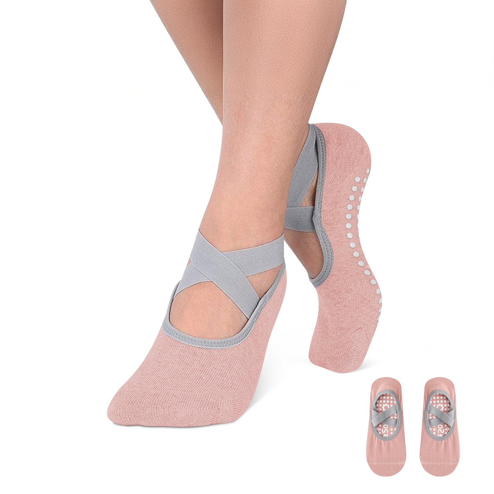 Pilates Socks for Women Non-Slip Grips & Straps, Yoga Socks Sticky Anti Skid for Barre Ballet Barefoot Workout