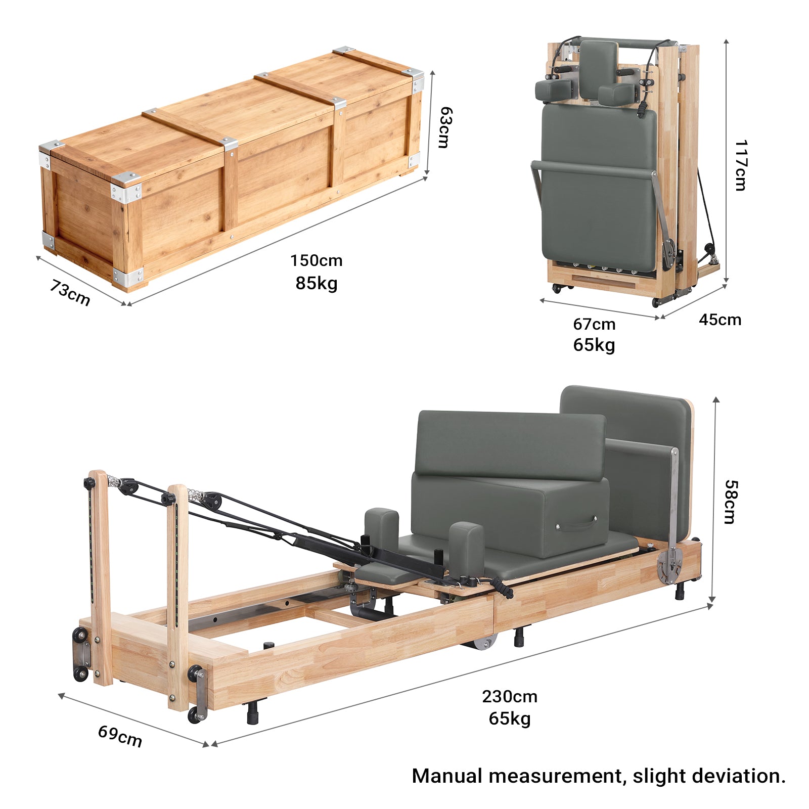 Lifitness Pilates Reformer Machine, Rubberwood Foldable 5-Spring with Jump Board & Pilates Box, 240 kg Capacity for Home Gym