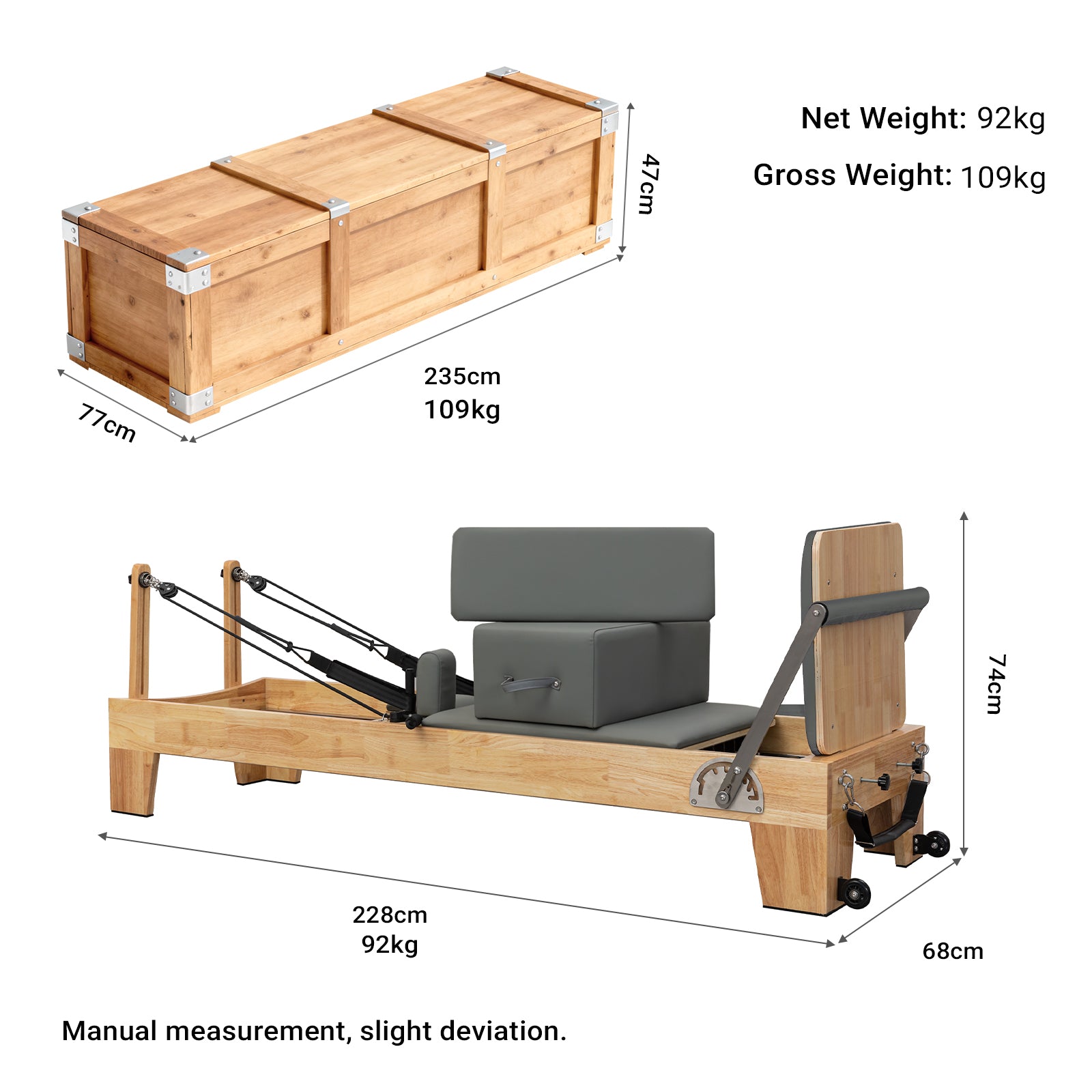Lifitness Pilates Reformer,Rubberwood Pilates Reformer Bed for Home Workouts,Strengenth Training Machine with Jump Board,Pilaes Box
