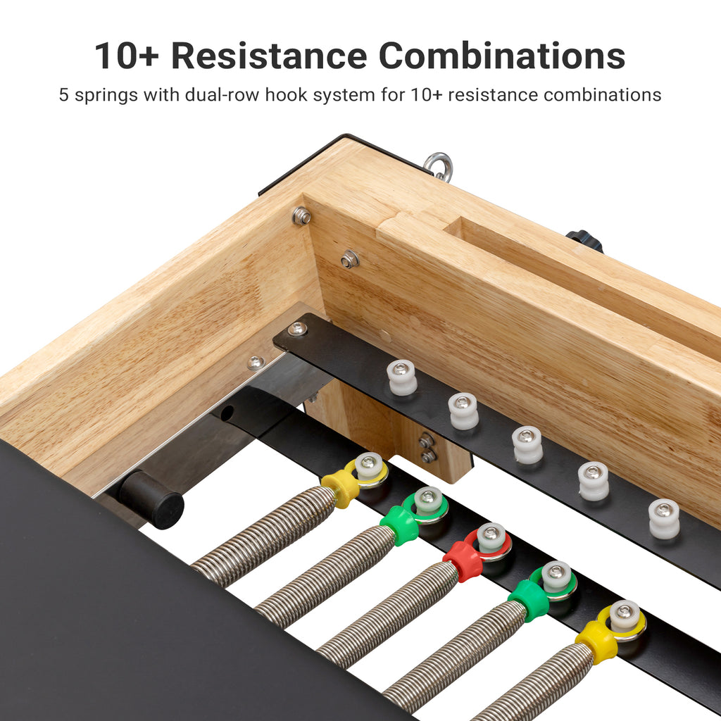 Lifitness Pilates Reformer Machine, Rubberwood Foldable 5-Spring with Jump Board & Pilates Box, 240 kg Capacity for Home Gym