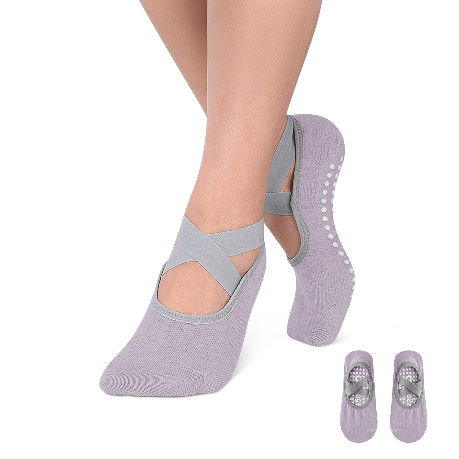 Pilates Socks for Women Non-Slip Grips & Straps, Yoga Socks Sticky Anti Skid for Barre Ballet Barefoot Workout