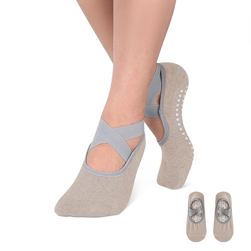 Pilates Socks for Women Non-Slip Grips & Straps, Yoga Socks Sticky Anti Skid for Barre Ballet Barefoot Workout