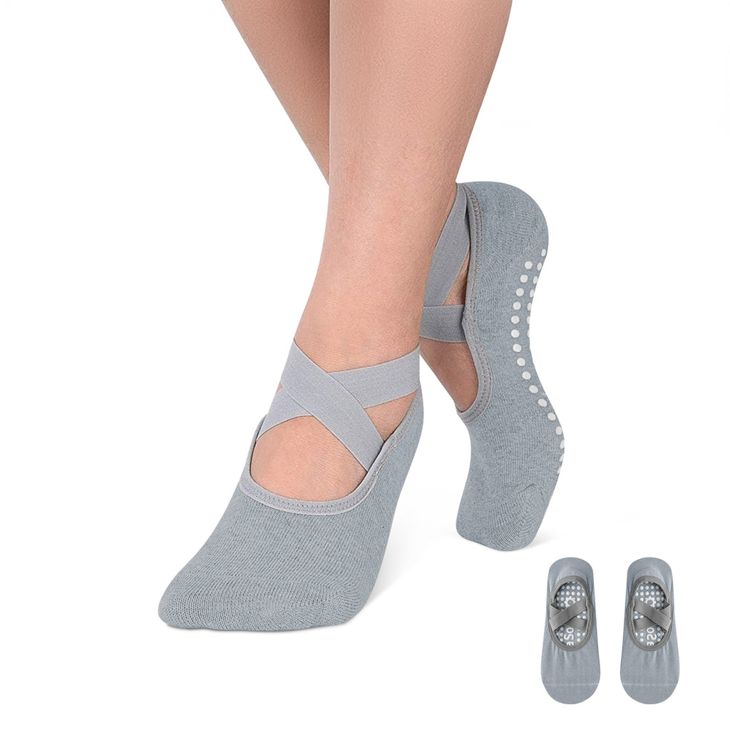 Pilates Socks for Women Non-Slip Grips & Straps, Yoga Socks Sticky Anti Skid for Barre Ballet Barefoot Workout