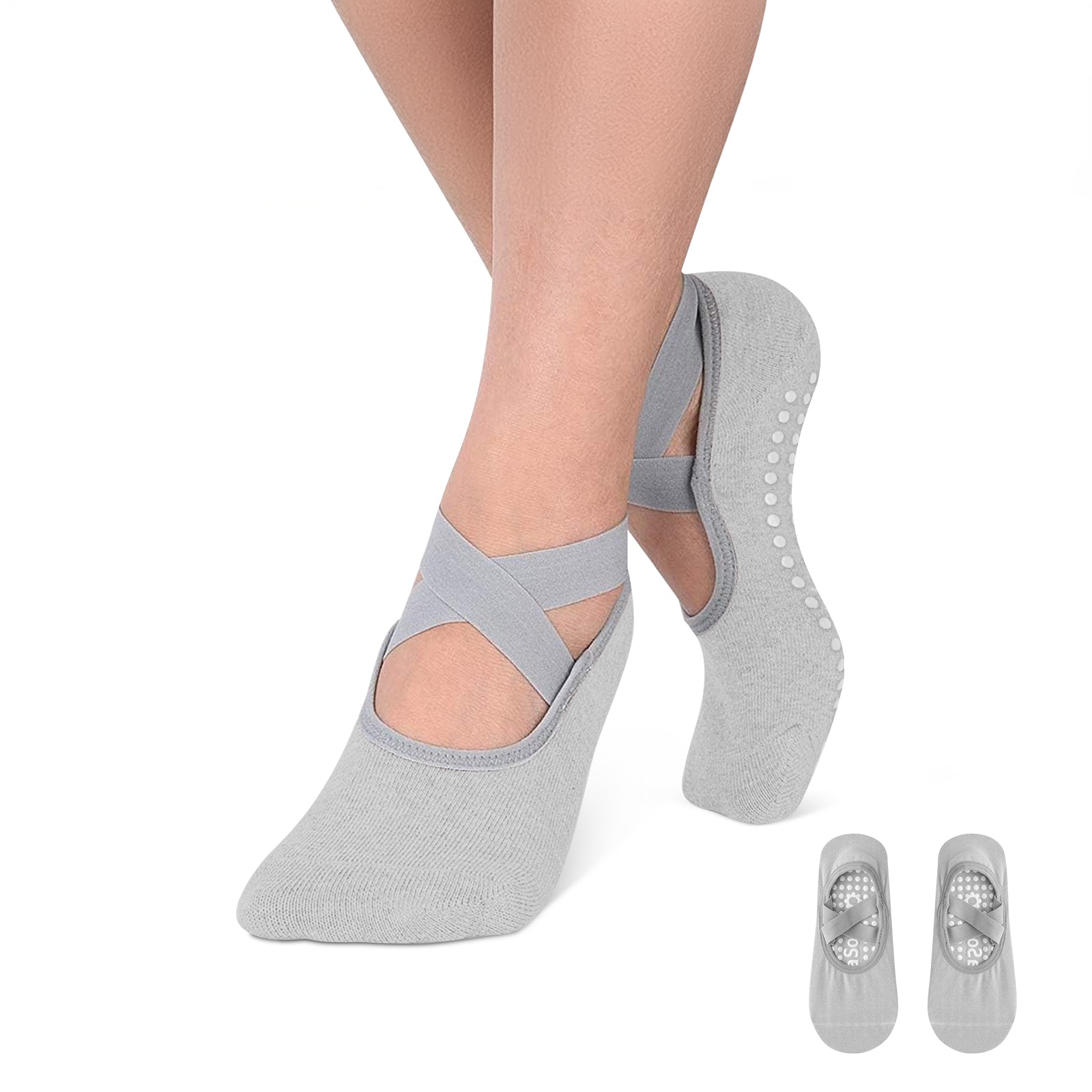 Pilates Socks for Women Non-Slip Grips & Straps, Yoga Socks Sticky Anti Skid for Barre Ballet Barefoot Workout