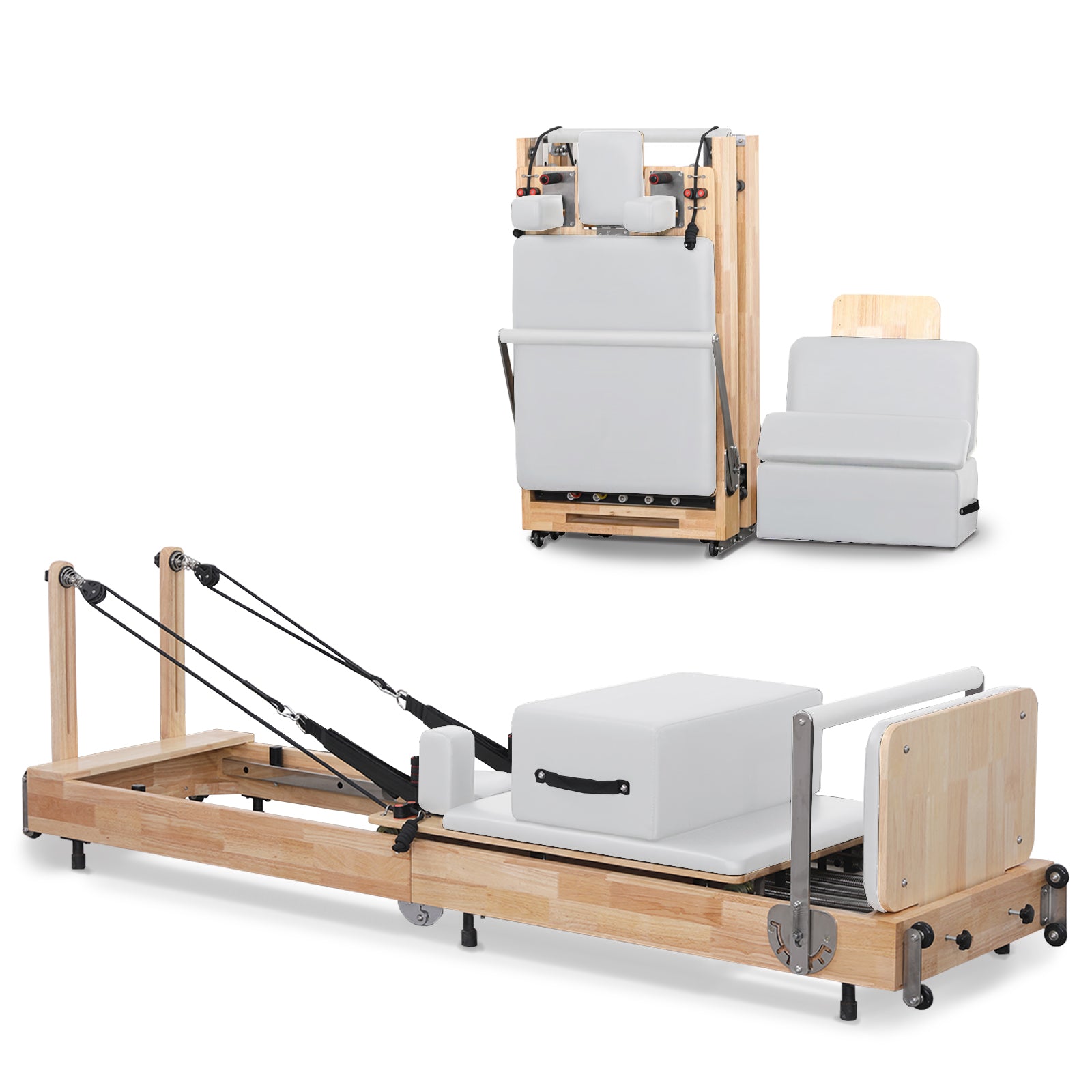 Lifitness Pilates Reformer Machine, Rubberwood Foldable 5-Spring with Jump Board & Pilates Box, 240 kg Capacity for Home Gym