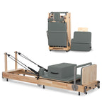 Lifitness Pilates Reformer Machine, Rubberwood Foldable 5-Spring with Jump Board & Pilates Box, 240 kg Capacity for Home Gym