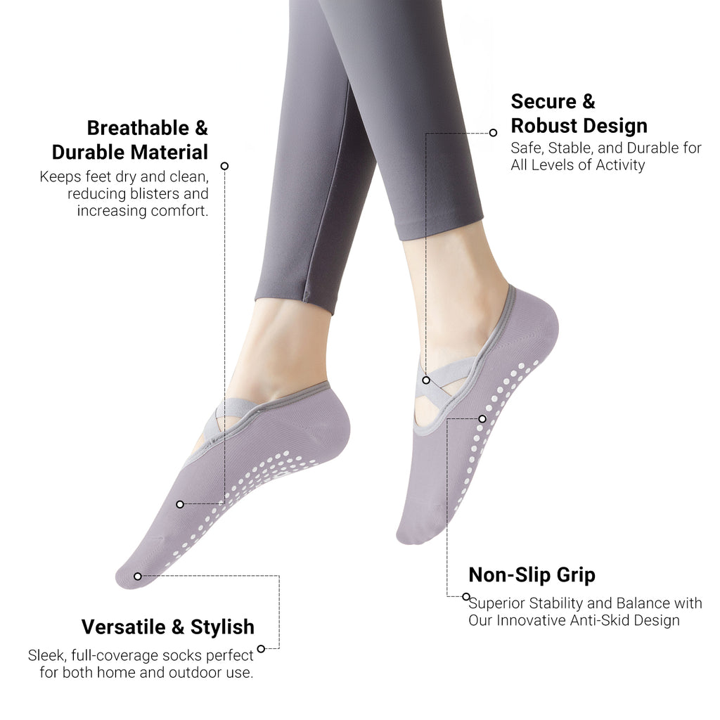 Pilates Socks for Women Non-Slip Grips & Straps, Yoga Socks Sticky Anti Skid for Barre Ballet Barefoot Workout