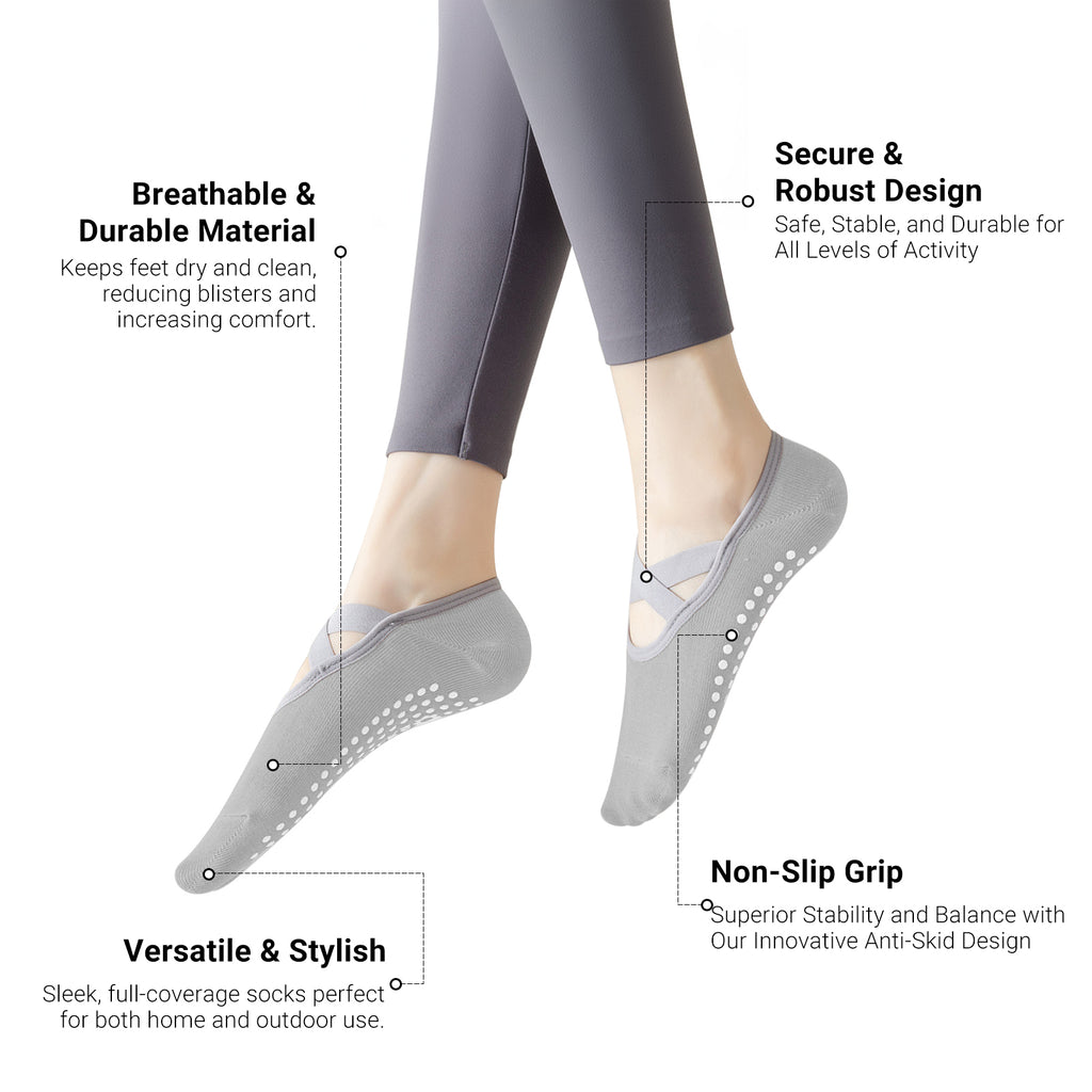 Pilates Socks for Women Non-Slip Grips & Straps, Yoga Socks Sticky Anti Skid for Barre Ballet Barefoot Workout