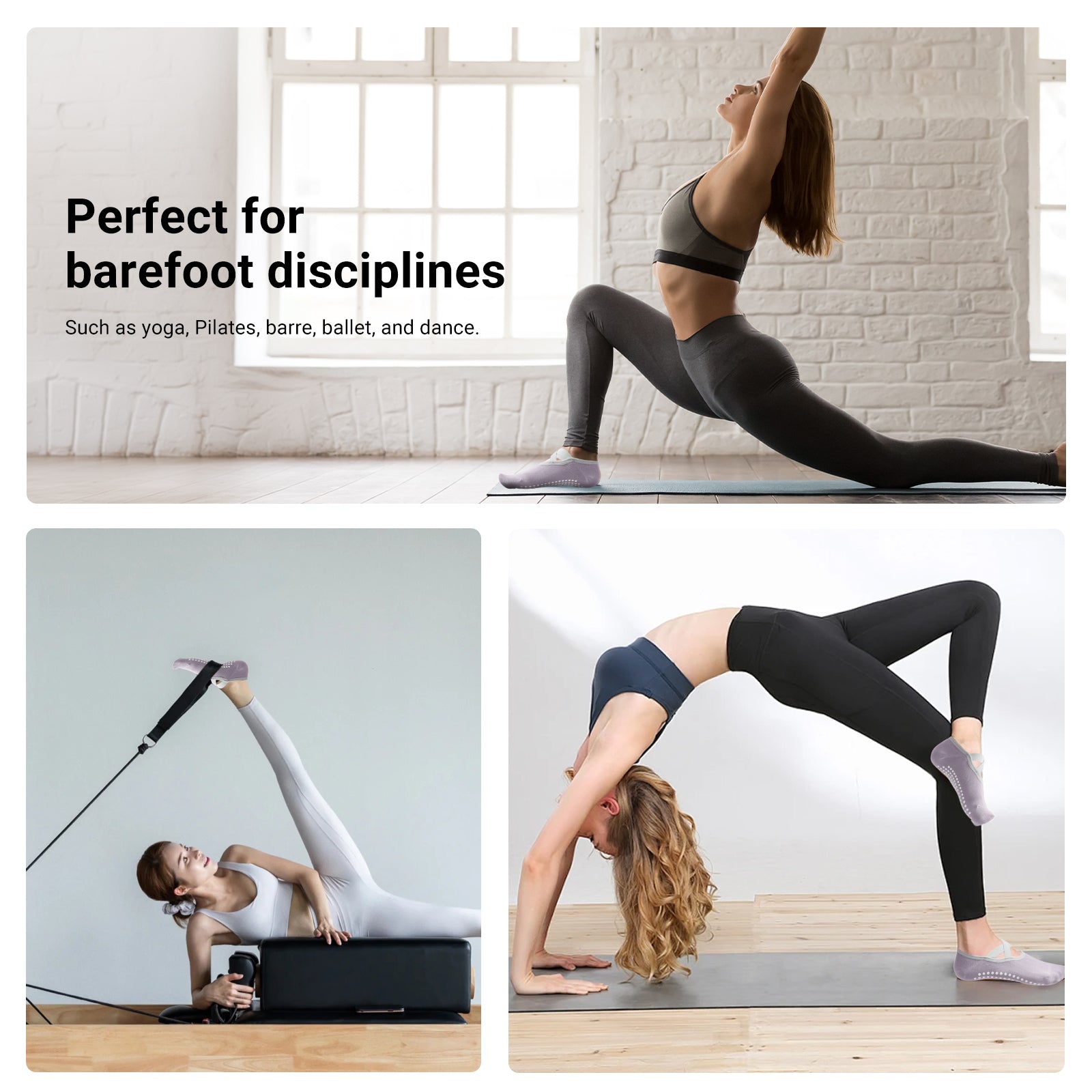 Pilates Socks for Women Non-Slip Grips & Straps, Yoga Socks Sticky Anti Skid for Barre Ballet Barefoot Workout