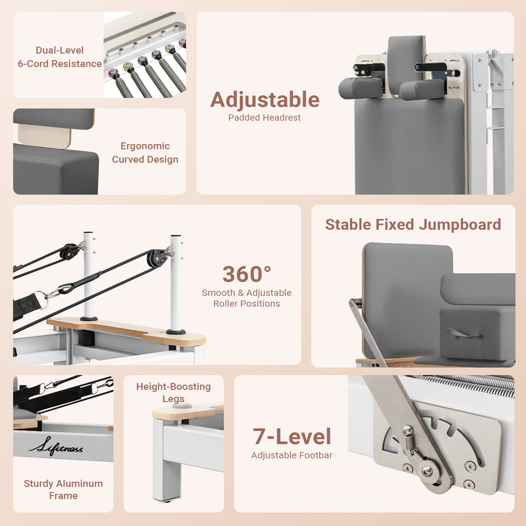 Li Fitness Pilates Reformer Set, Commercial Grade Foldable Pilates Machine with Jumpboard, Reformer Box, Pilates Mat & Socks for Home Workout, Gym Exercise Up to 280 KGs Capacity