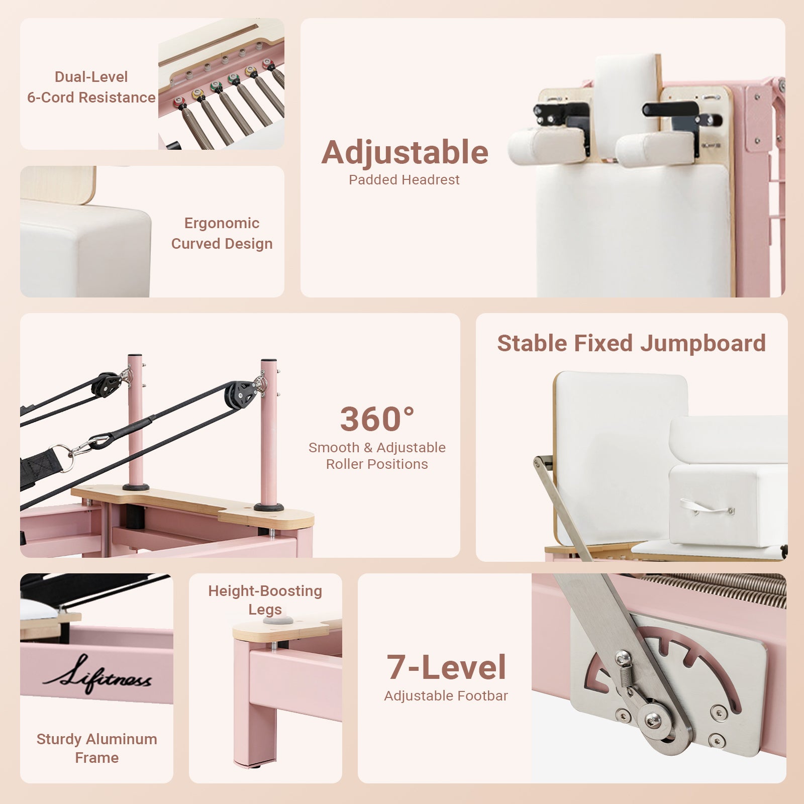 Li Fitness Pilates Reformer Set, Commercial Grade Foldable Pilates Machine with Jumpboard, Reformer Box, Pilates Mat & Socks for Home Workout, Gym Exercise Up to 280 KGs Capacity