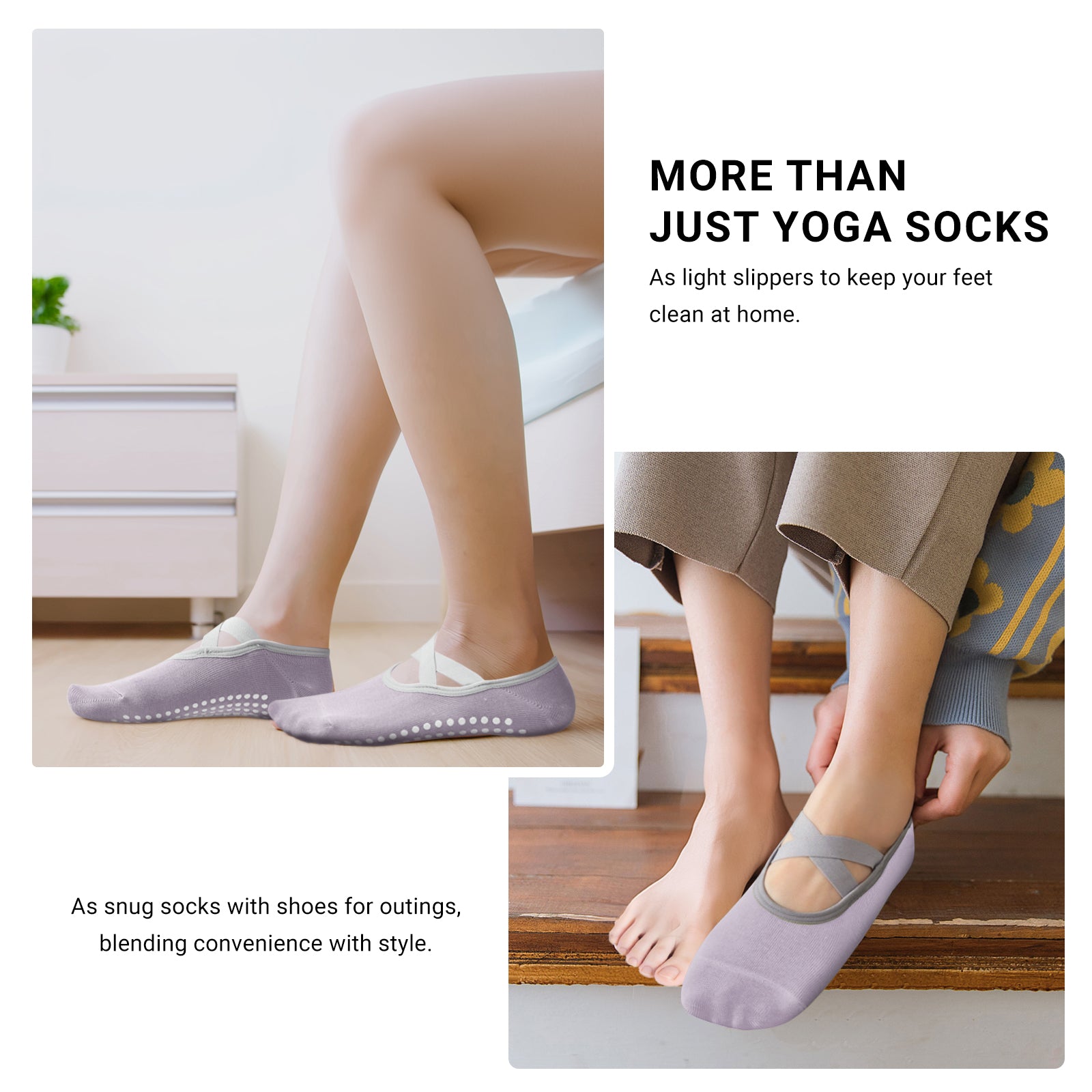 Pilates Socks for Women Non-Slip Grips & Straps, Yoga Socks Sticky Anti Skid for Barre Ballet Barefoot Workout