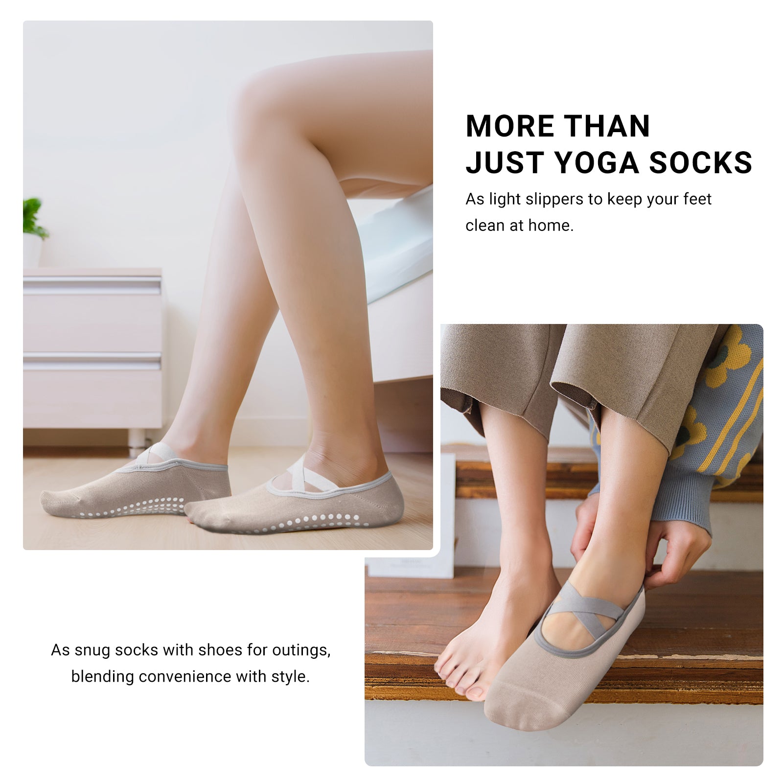 Pilates Socks for Women Non-Slip Grips & Straps, Yoga Socks Sticky Anti Skid for Barre Ballet Barefoot Workout