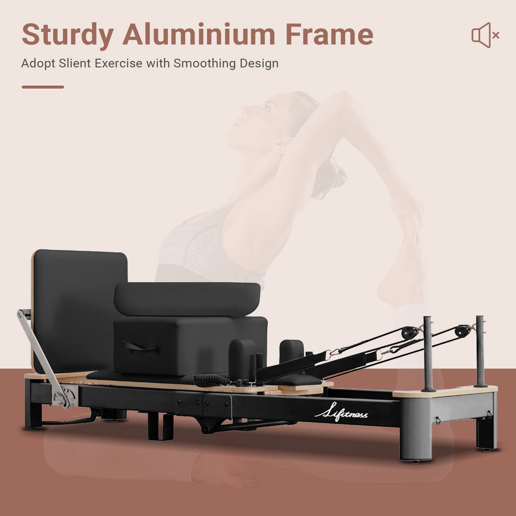 Li Fitness Pilates Reformer Set, Commercial Grade Foldable Pilates Machine with Jumpboard, Reformer Box, Pilates Mat & Socks for Home Workout, Gym Exercise Up to 280 KGs Capacity