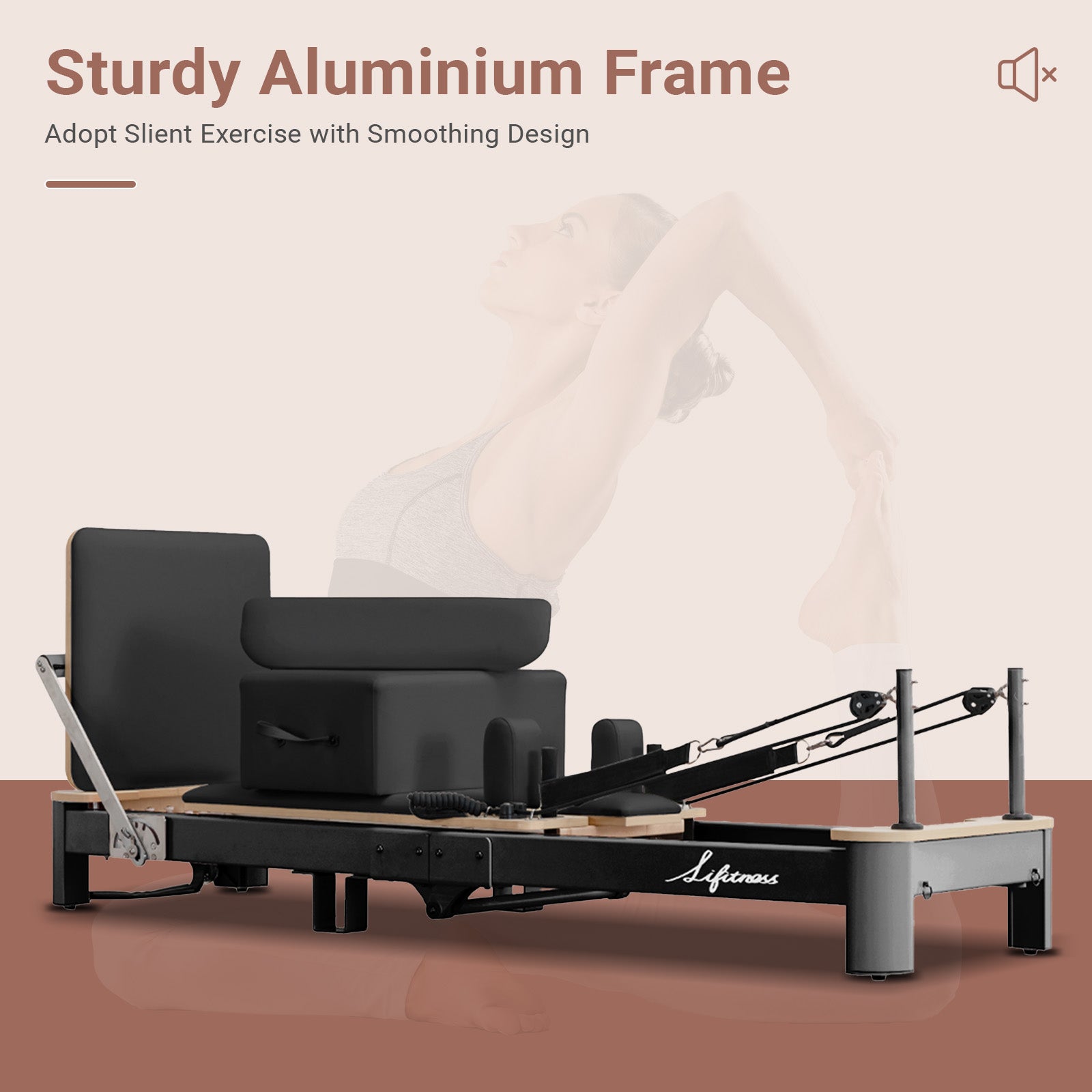 Li Fitness Pilates Reformer Set, Commercial Grade Foldable Pilates Machine with Jumpboard, Reformer Box, Pilates Mat & Socks for Home Workout, Gym Exercise Up to 280 KGs Capacity