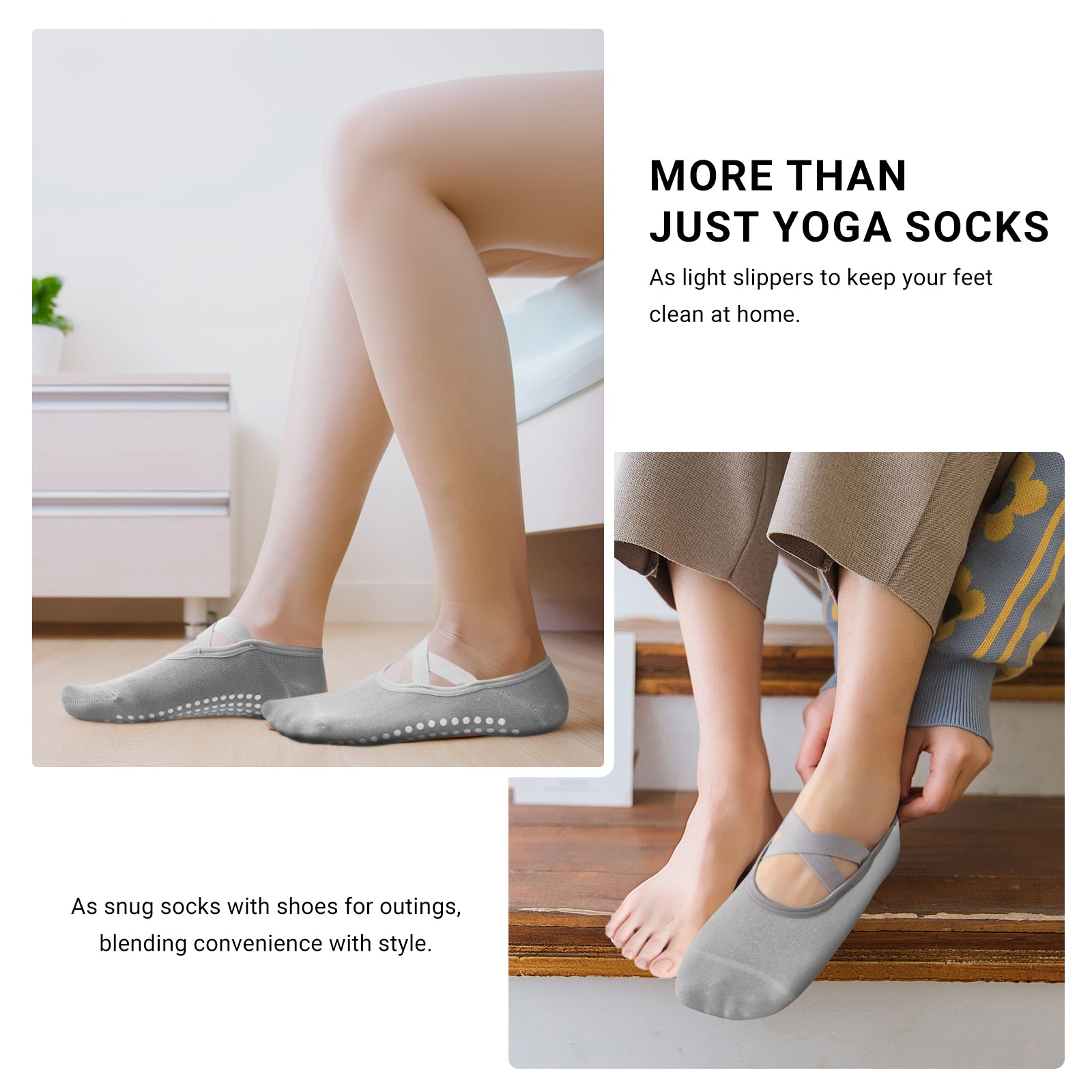 Pilates Socks for Women Non-Slip Grips & Straps, Yoga Socks Sticky Anti Skid for Barre Ballet Barefoot Workout