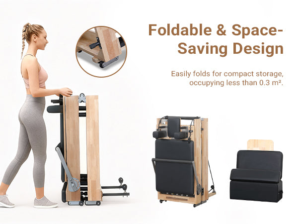 Lifitness Pilates Reformer Machine, Rubberwood Foldable 5-Spring with Jump Board & Pilates Box, 240 kg Capacity for Home Gym