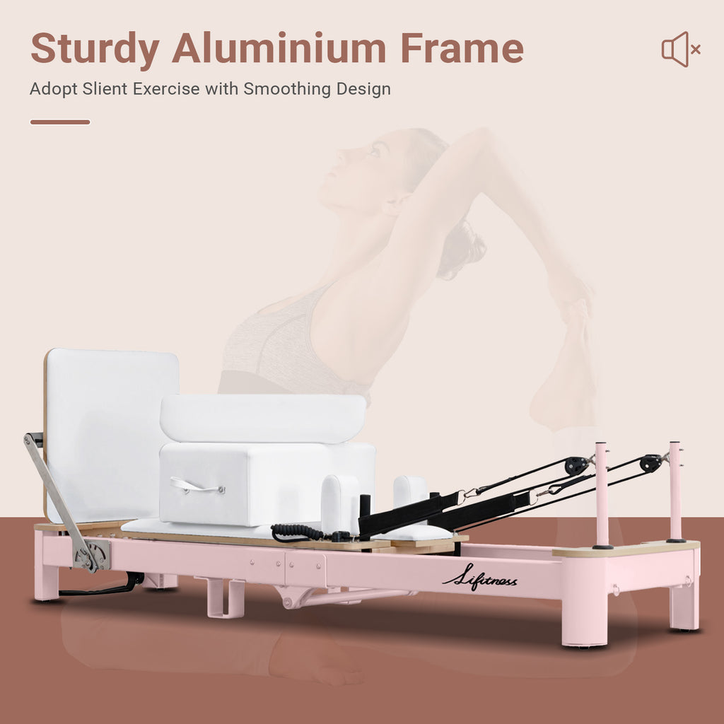 Li Fitness Pilates Reformer Set, Commercial Grade Foldable Pilates Machine with Jumpboard, Reformer Box, Pilates Mat & Socks for Home Workout, Gym Exercise Up to 280 KGs Capacity