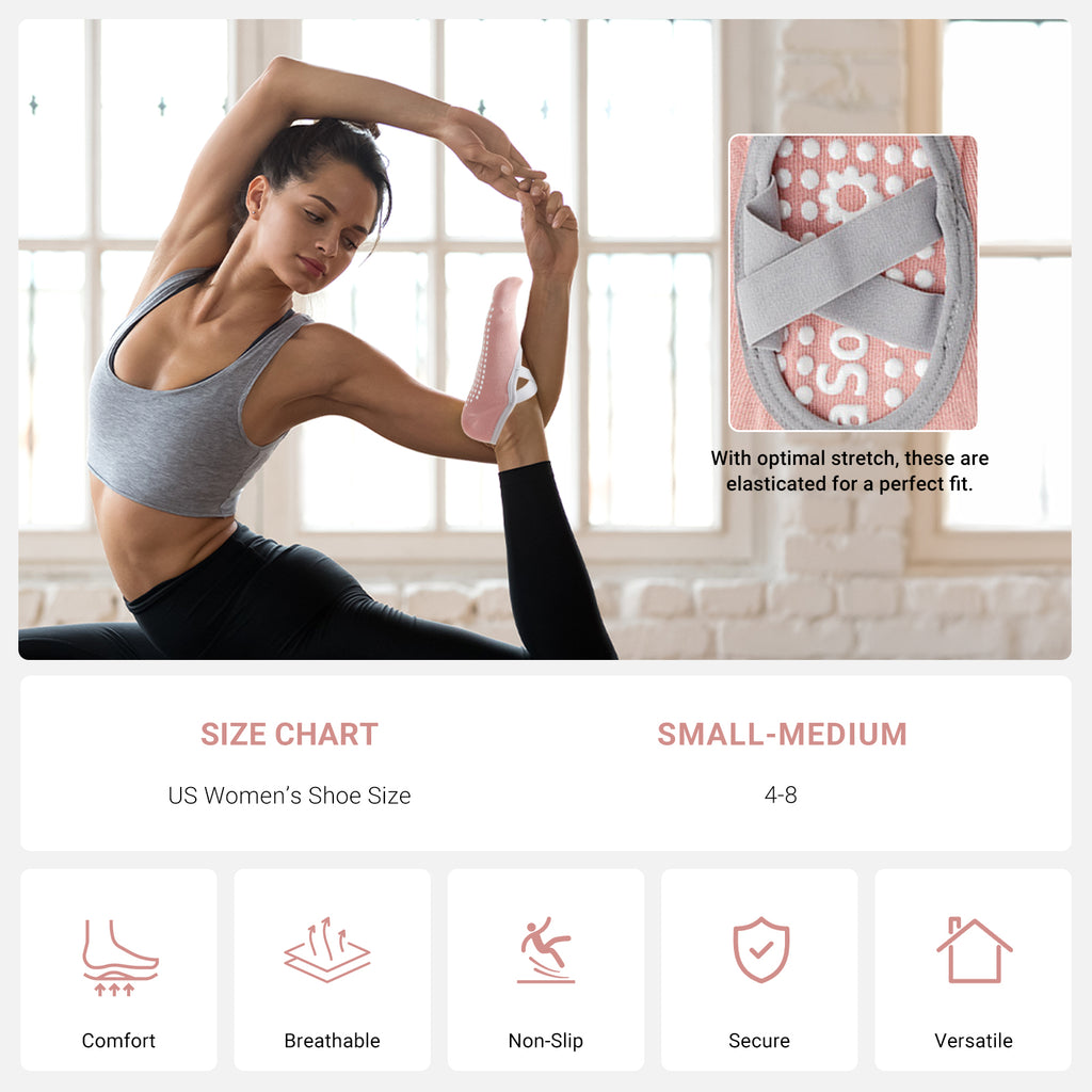 Pilates Socks for Women Non-Slip Grips & Straps, Yoga Socks Sticky Anti Skid for Barre Ballet Barefoot Workout
