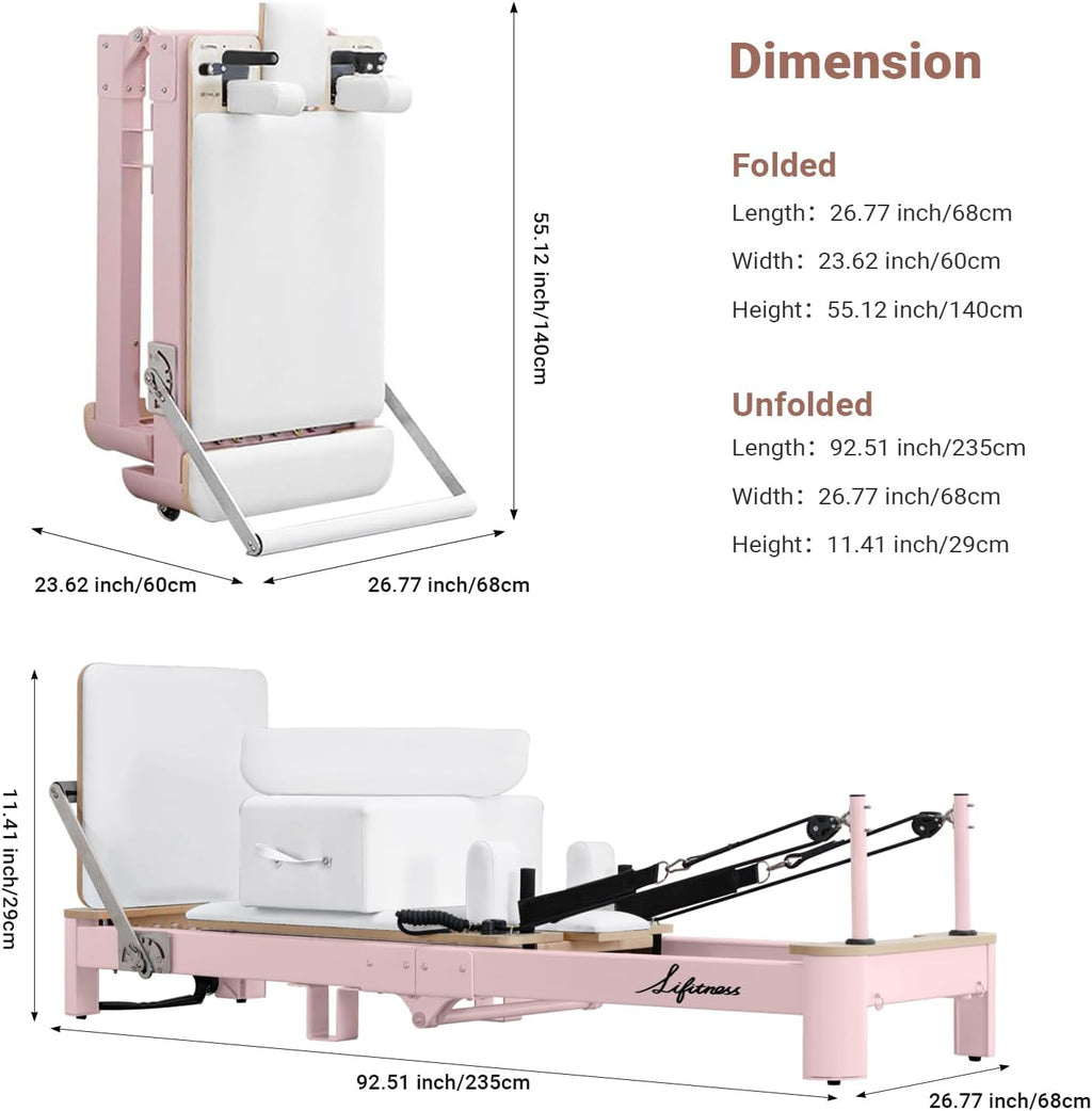 Li Fitness Pilates Reformer Set, Commercial Grade Foldable Pilates Machine with Jumpboard, Reformer Box, Pilates Mat & Socks for Home Workout, Gym Exercise Up to 280 KGs Capacity