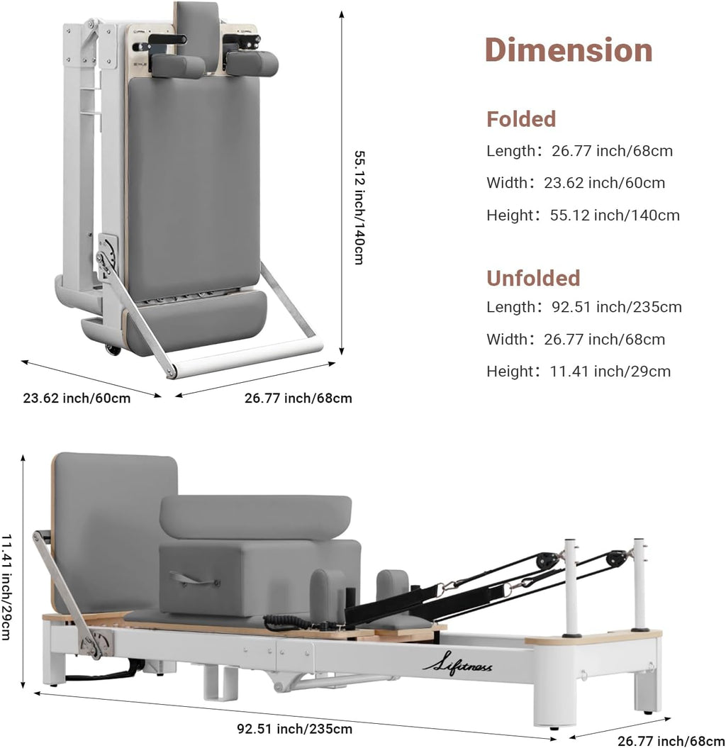 Li Fitness Pilates Reformer Set, Commercial Grade Foldable Pilates Machine with Jumpboard, Reformer Box, Pilates Mat & Socks for Home Workout, Gym Exercise Up to 280 KGs Capacity