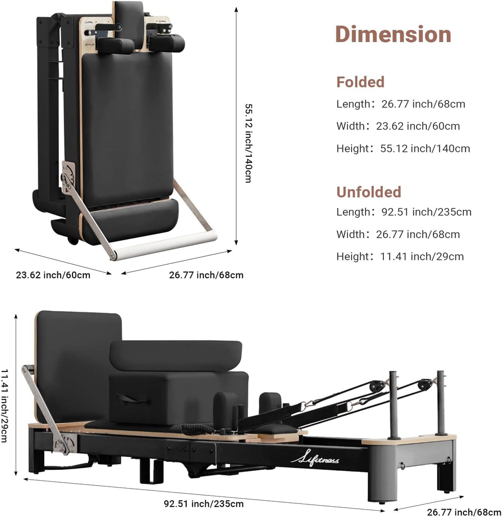 Li Fitness Pilates Reformer Set, Commercial Grade Foldable Pilates Machine with Jumpboard, Reformer Box, Pilates Mat & Socks for Home Workout, Gym Exercise Up to 280 KGs Capacity