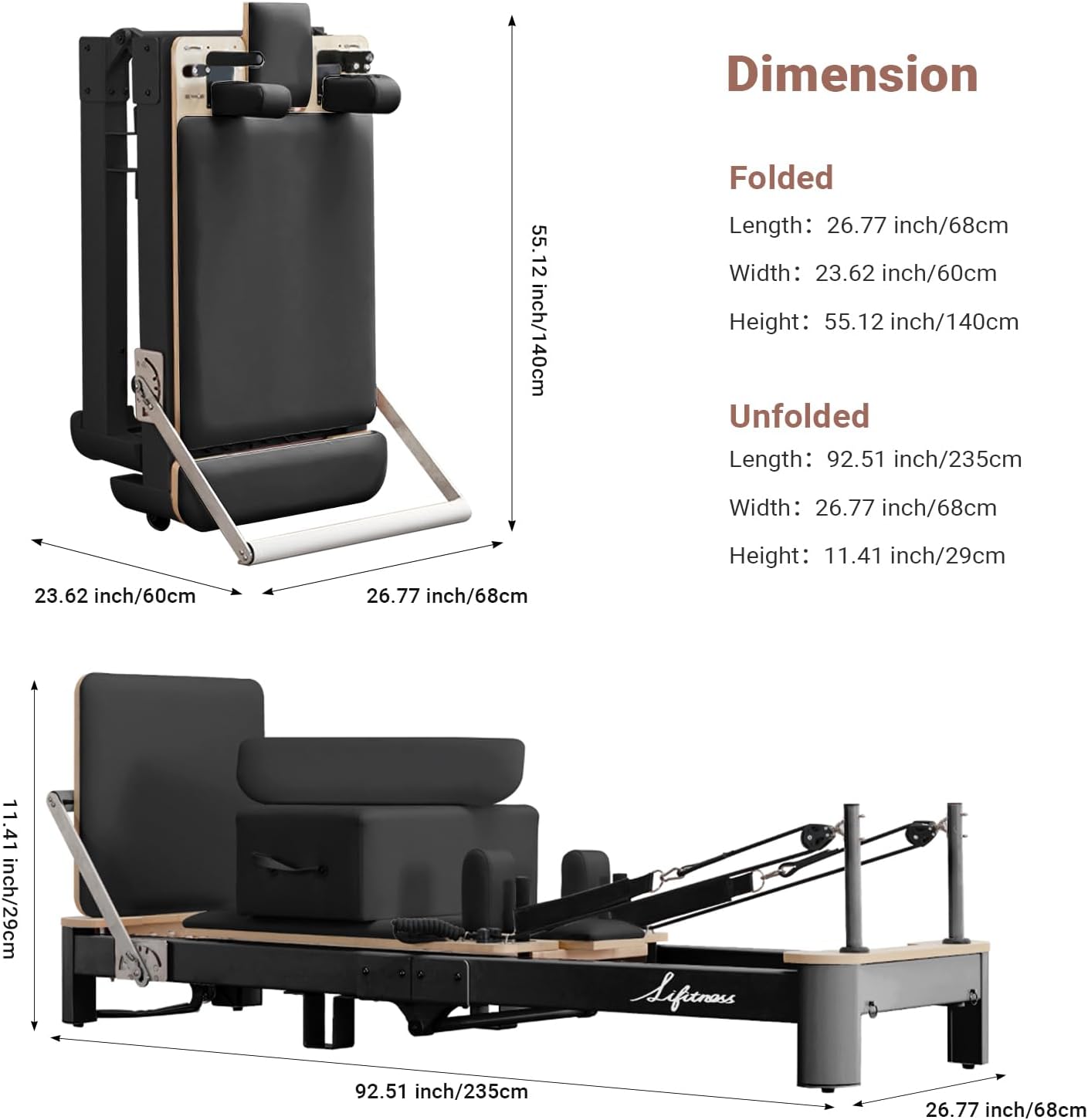 Li Fitness Pilates Reformer Set, Commercial Grade Foldable Pilates Machine with Jumpboard, Reformer Box, Pilates Mat & Socks for Home Workout, Gym Exercise Up to 280 KGs Capacity