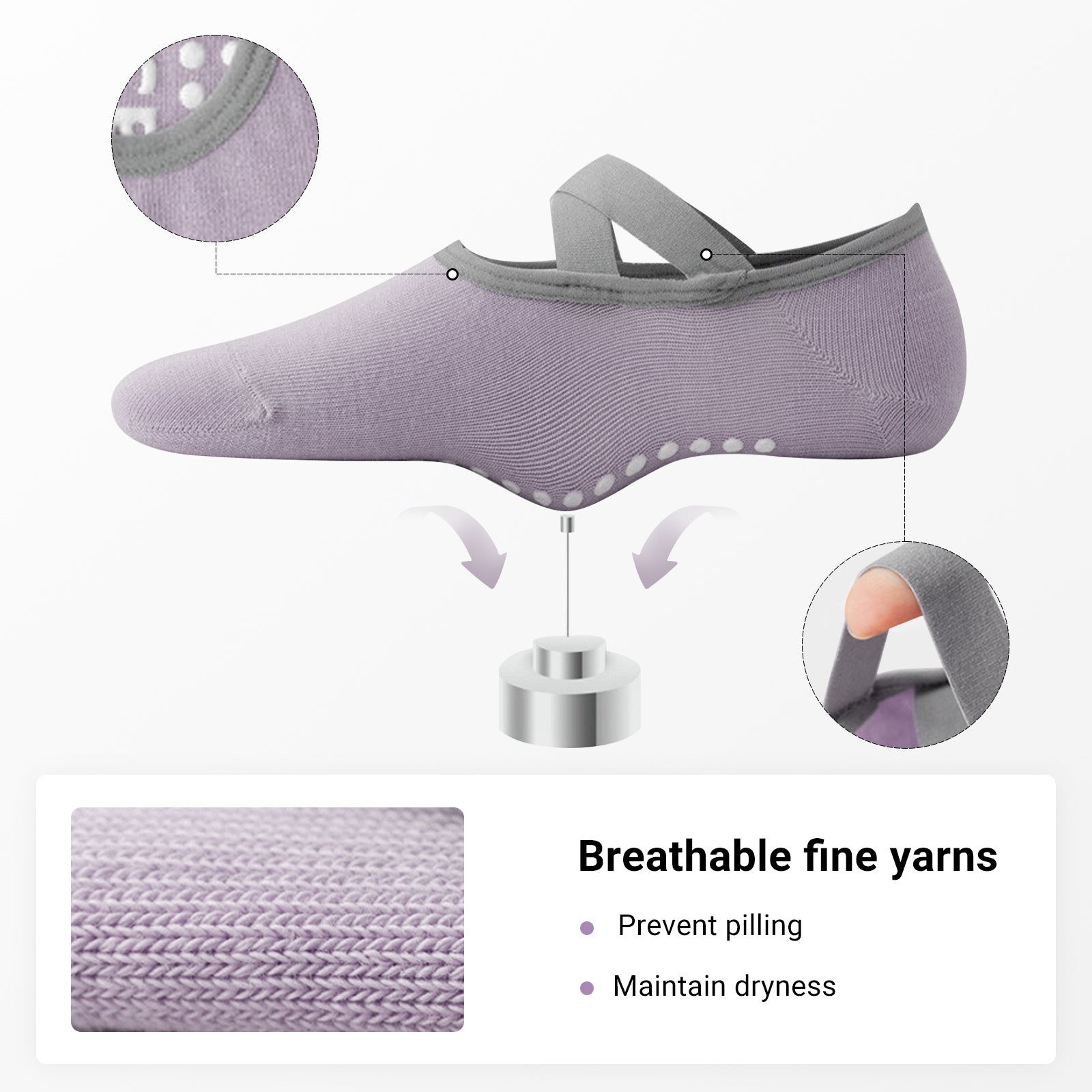 Pilates Socks for Women Non-Slip Grips & Straps, Yoga Socks Sticky Anti Skid for Barre Ballet Barefoot Workout