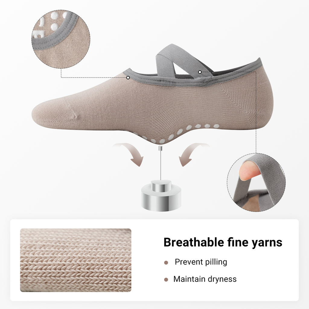 Pilates Socks for Women Non-Slip Grips & Straps, Yoga Socks Sticky Anti Skid for Barre Ballet Barefoot Workout