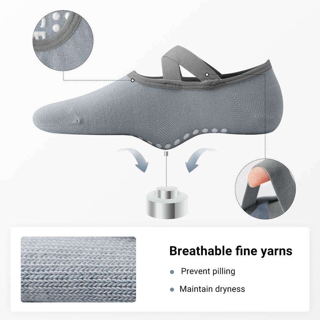 Pilates Socks for Women Non-Slip Grips & Straps, Yoga Socks Sticky Anti Skid for Barre Ballet Barefoot Workout