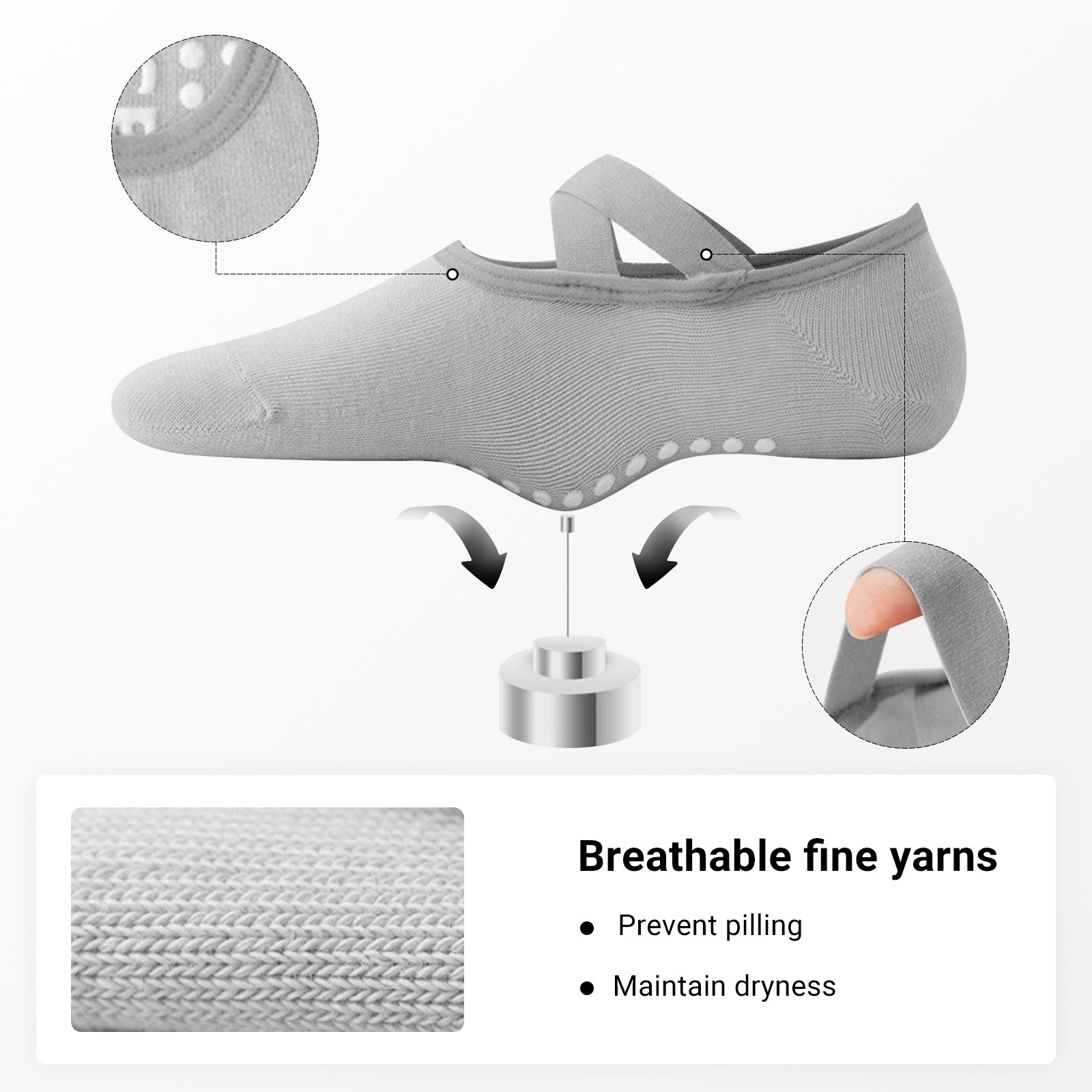 Pilates Socks for Women Non-Slip Grips & Straps, Yoga Socks Sticky Anti Skid for Barre Ballet Barefoot Workout