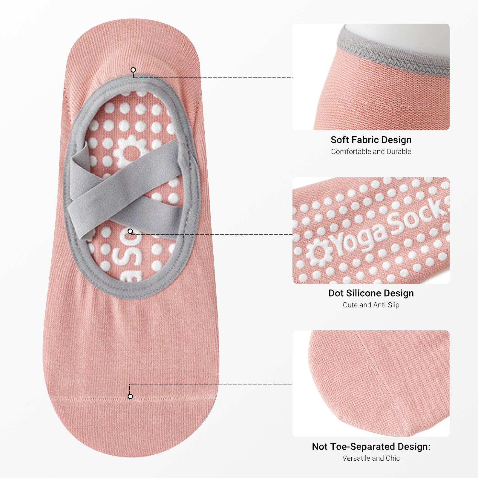 Pilates Socks for Women Non-Slip Grips & Straps, Yoga Socks Sticky Anti Skid for Barre Ballet Barefoot Workout