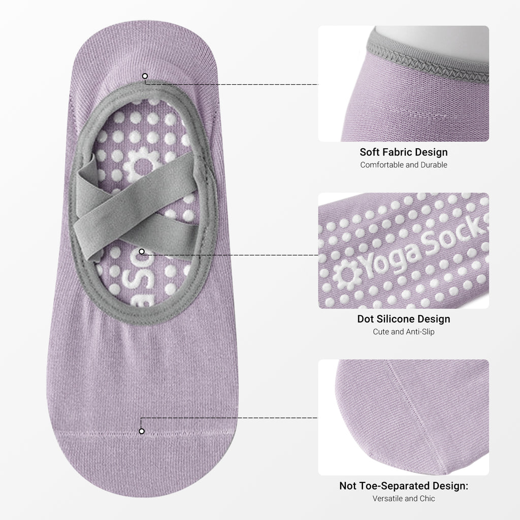 Pilates Socks for Women Non-Slip Grips & Straps, Yoga Socks Sticky Anti Skid for Barre Ballet Barefoot Workout