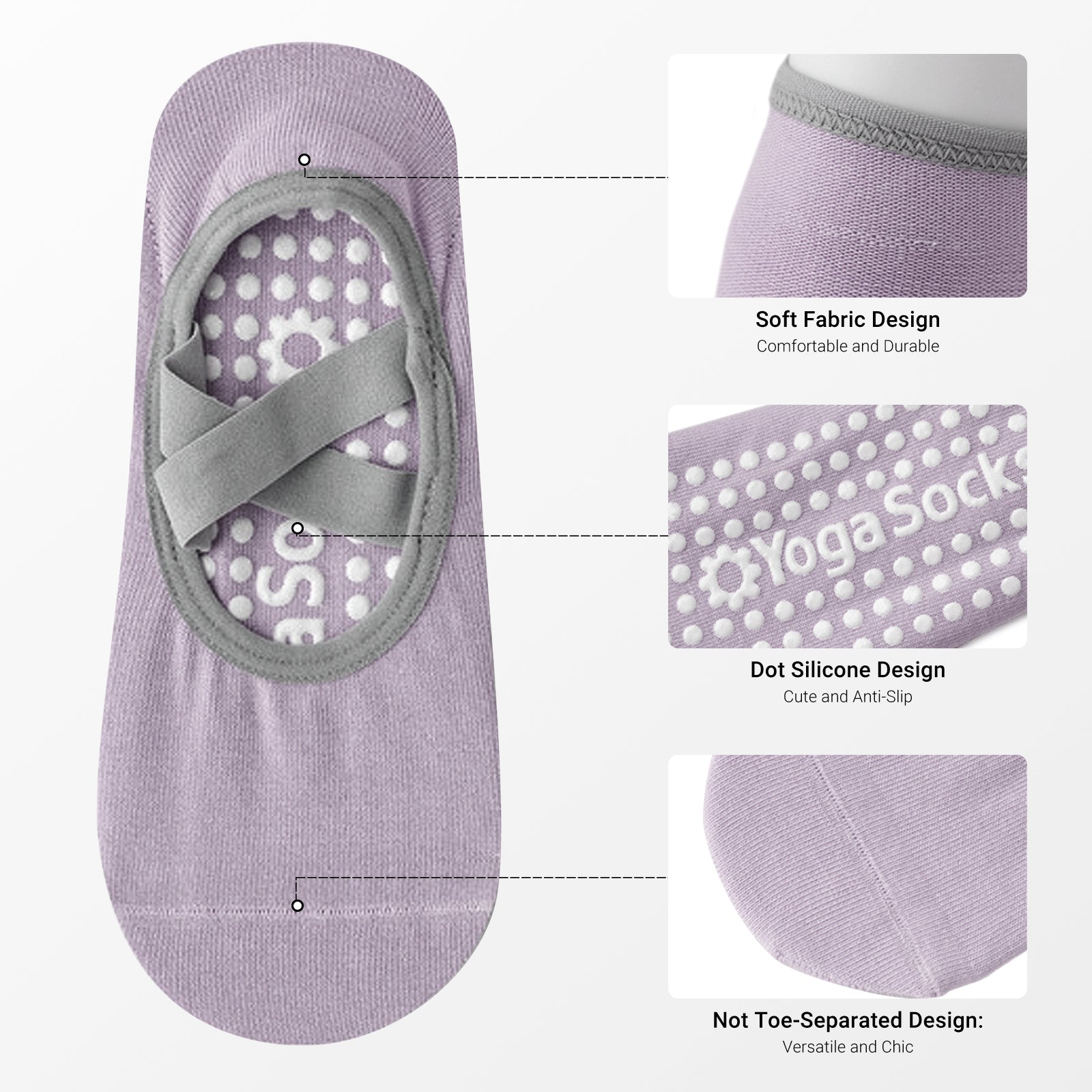 Pilates Socks for Women Non-Slip Grips & Straps, Yoga Socks Sticky Anti Skid for Barre Ballet Barefoot Workout