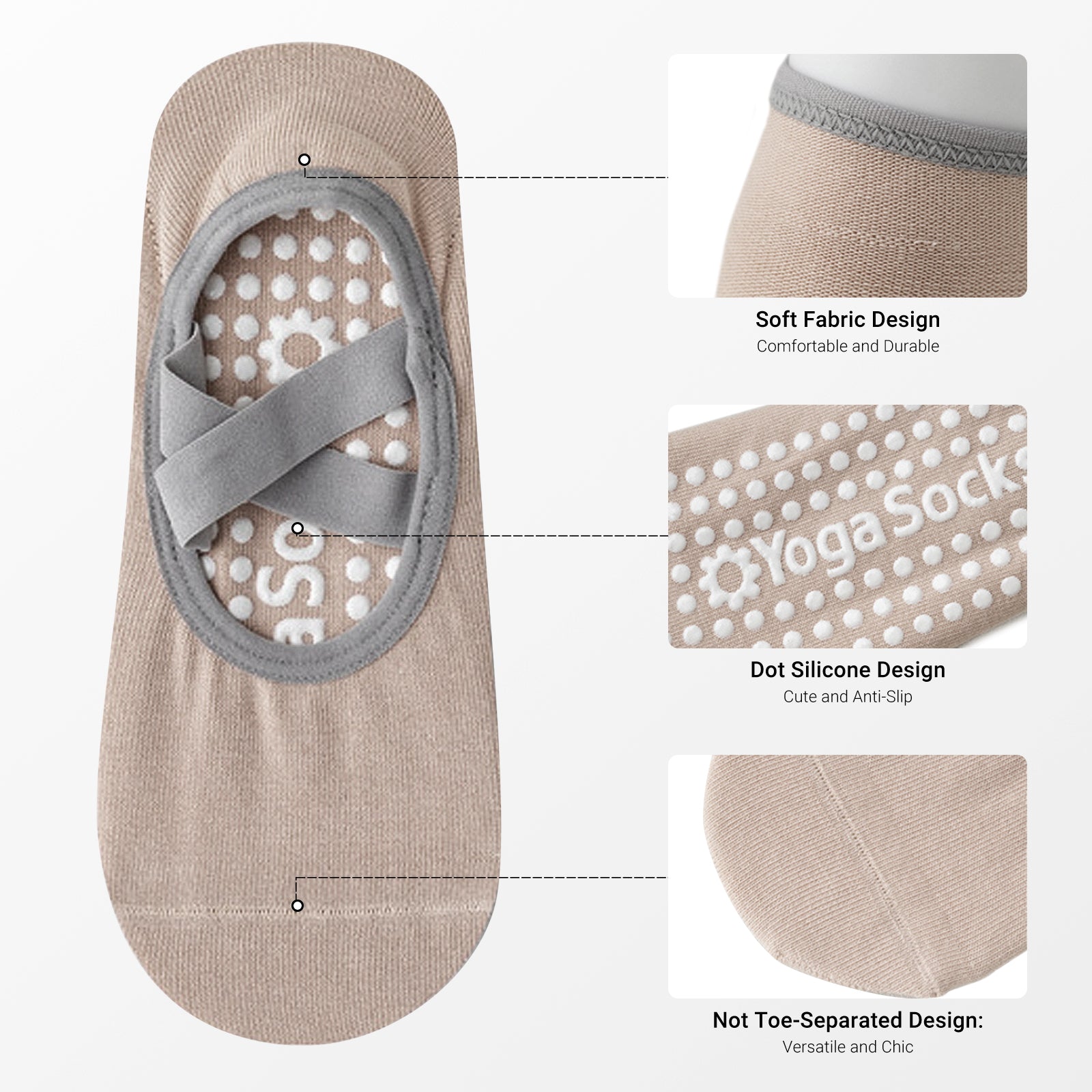 Pilates Socks for Women Non-Slip Grips & Straps, Yoga Socks Sticky Anti Skid for Barre Ballet Barefoot Workout