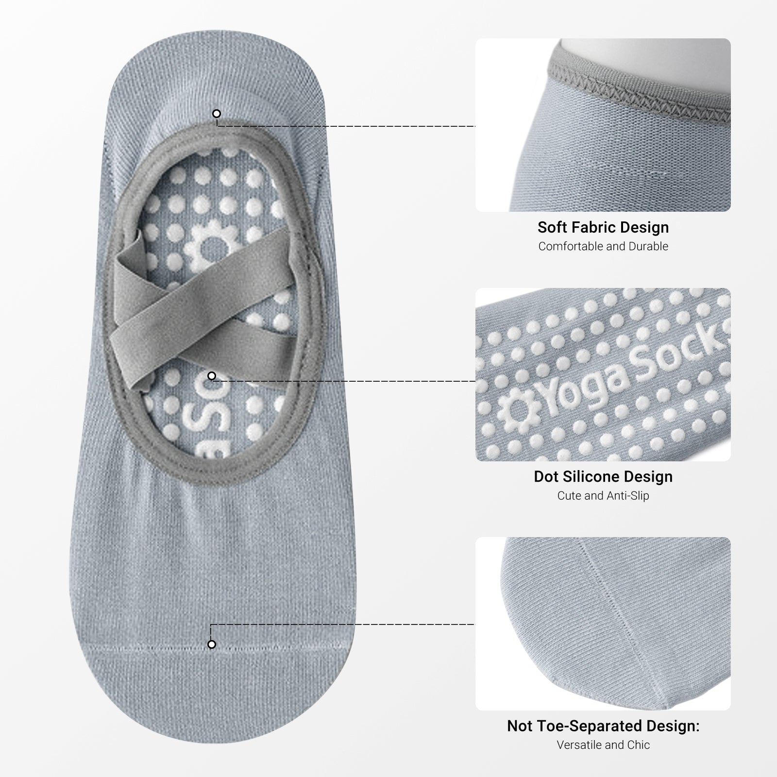 Pilates Socks for Women Non-Slip Grips & Straps, Yoga Socks Sticky Anti Skid for Barre Ballet Barefoot Workout